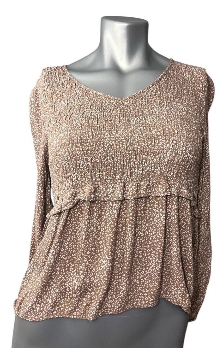 Babydoll Top Women's Brown Floral Smocked Y2K Urban Romantics Small Romantic